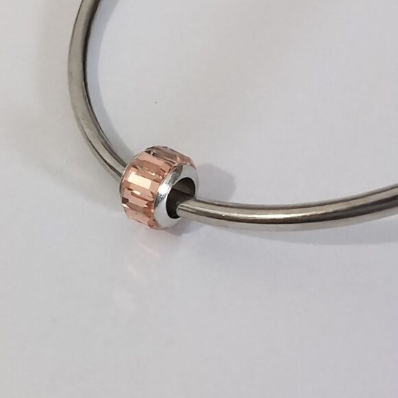 Silver Peach Crystal Spacer Charm for Pandora Style Bracelet - Picture 3 of 3
